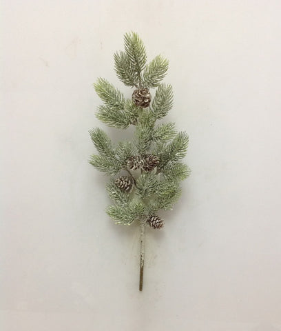 19" SPRUCE CONE FROSTED SPRAY