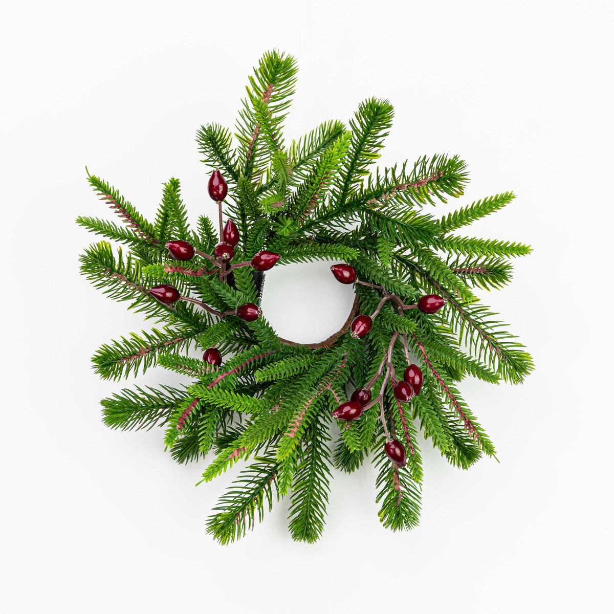 10" BERRY MIXED PINE CANDLE RING WITH 2.5" INNER
