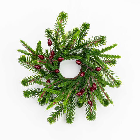10" BERRY MIXED PINE CANDLE RING WITH 2.5" INNER