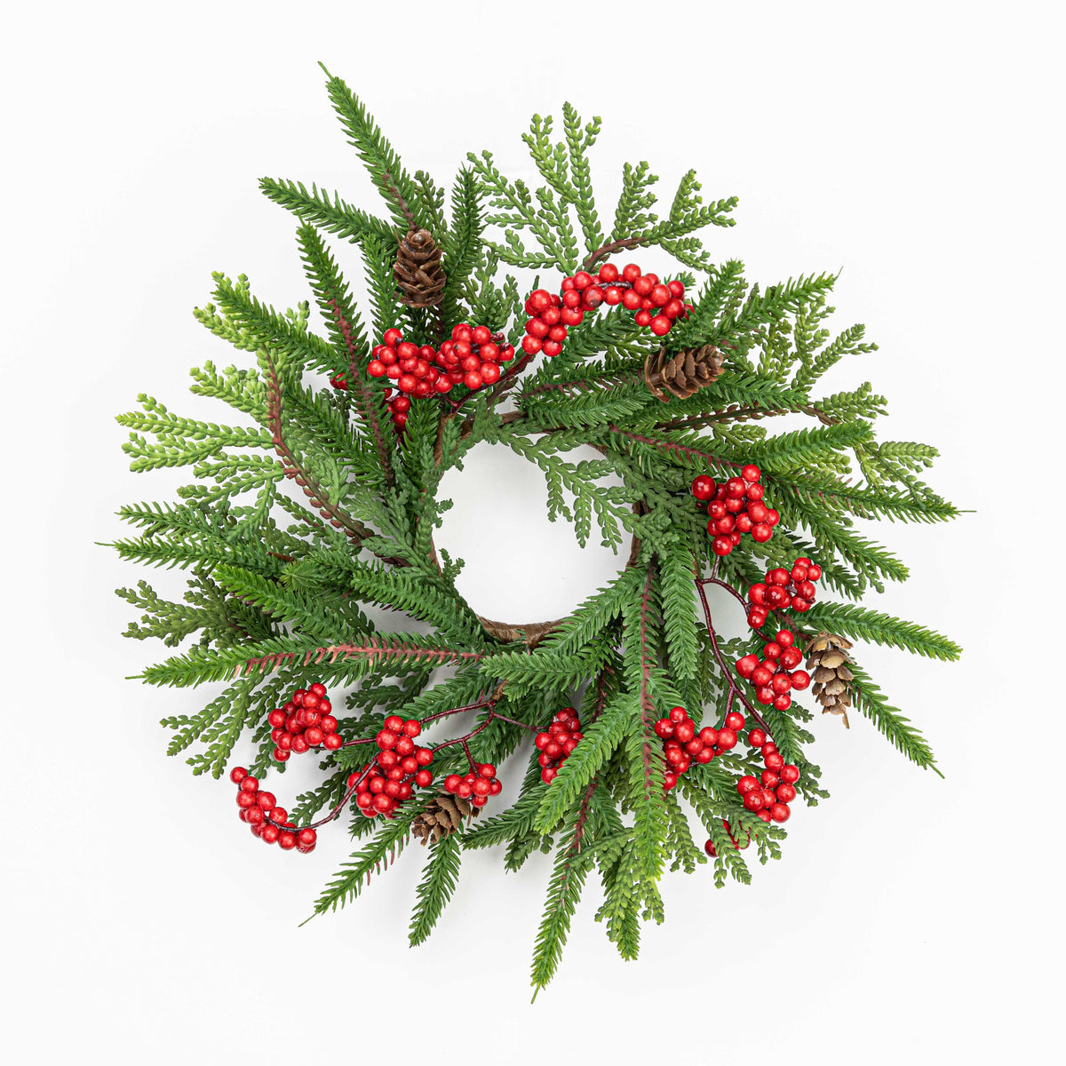 10" BERRY PINE PINECONE CEDAR CANDLE RING WITH 2.5" INNER