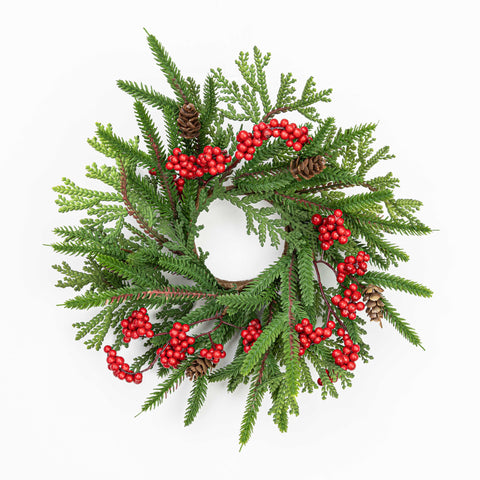 10" BERRY PINE PINECONE CEDAR CANDLE RING WITH 2.5" INNER