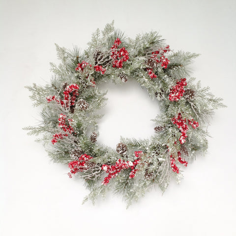 30" MIX PINE SNOW BERRY WREATH
