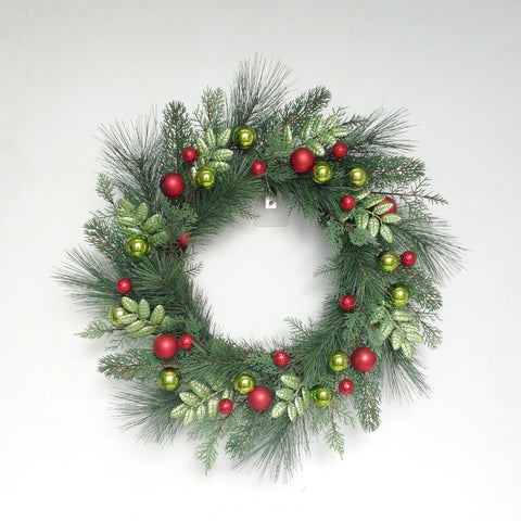 24" MIX BALL PINE LEAF WREATH