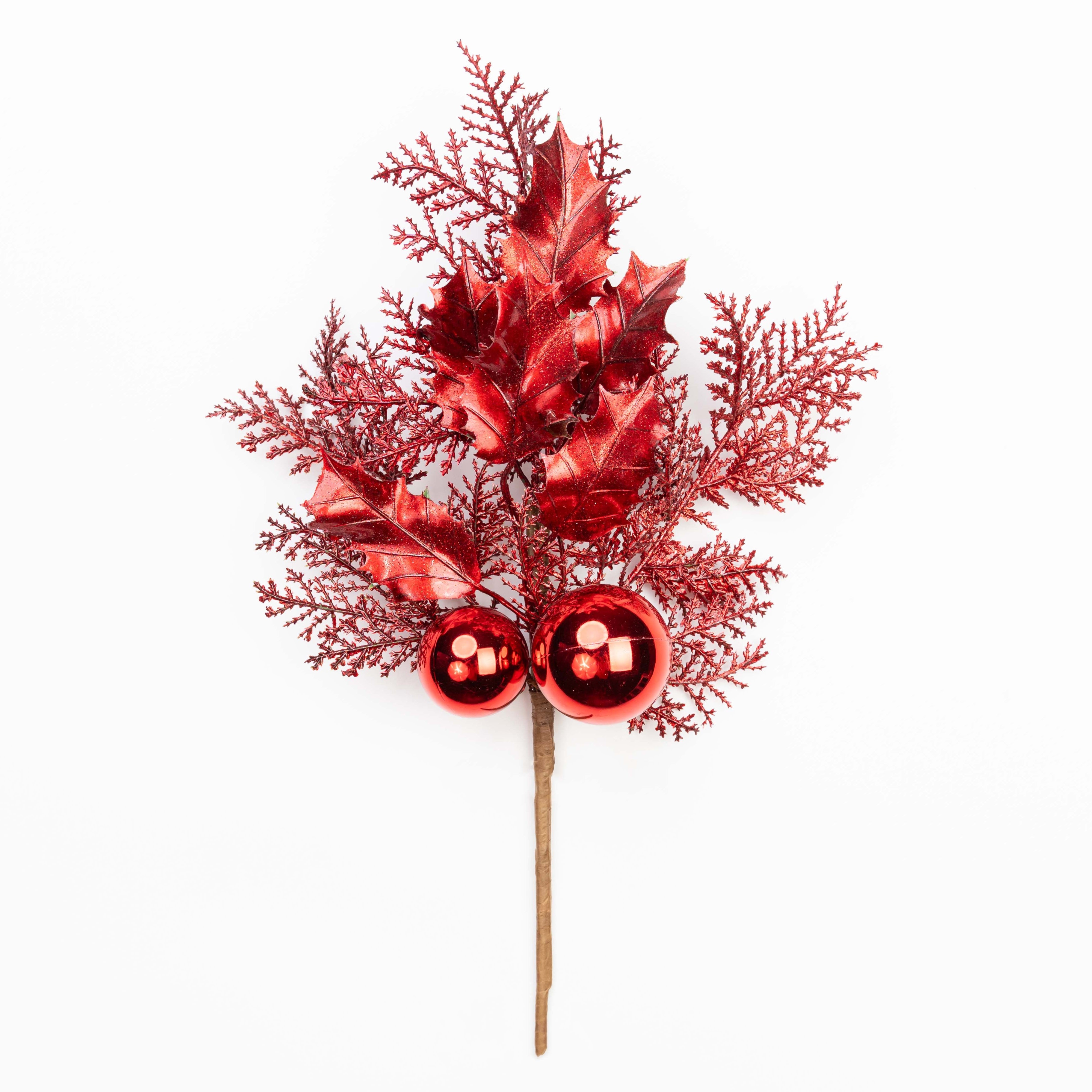 14" METALLIC CEDAR HOLLY BALL PICK