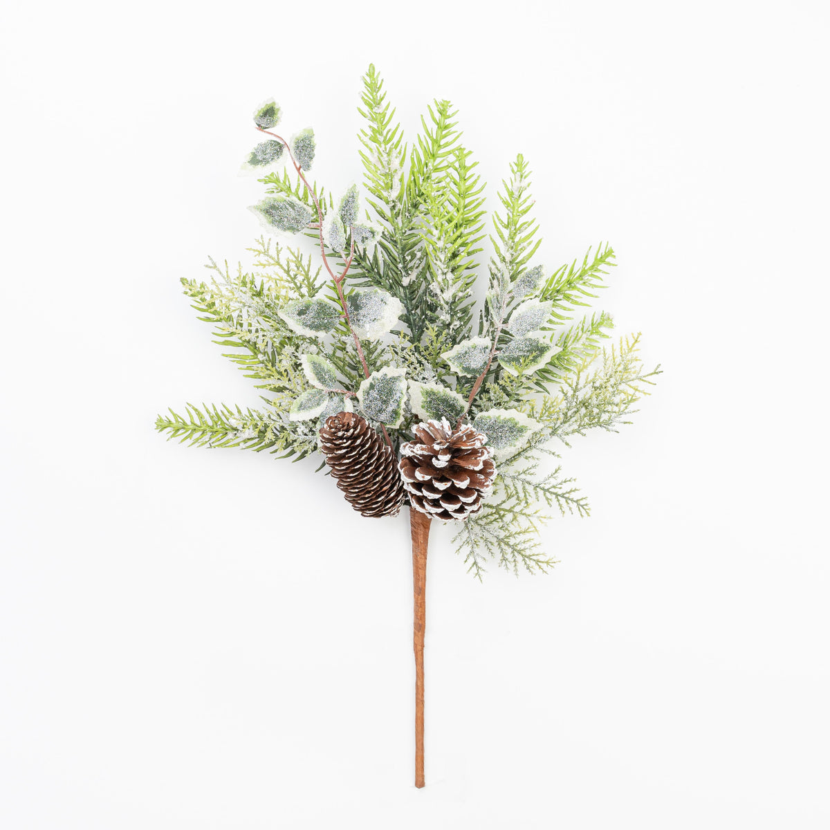 16" SNOW PINE CONE HOLLY PICK