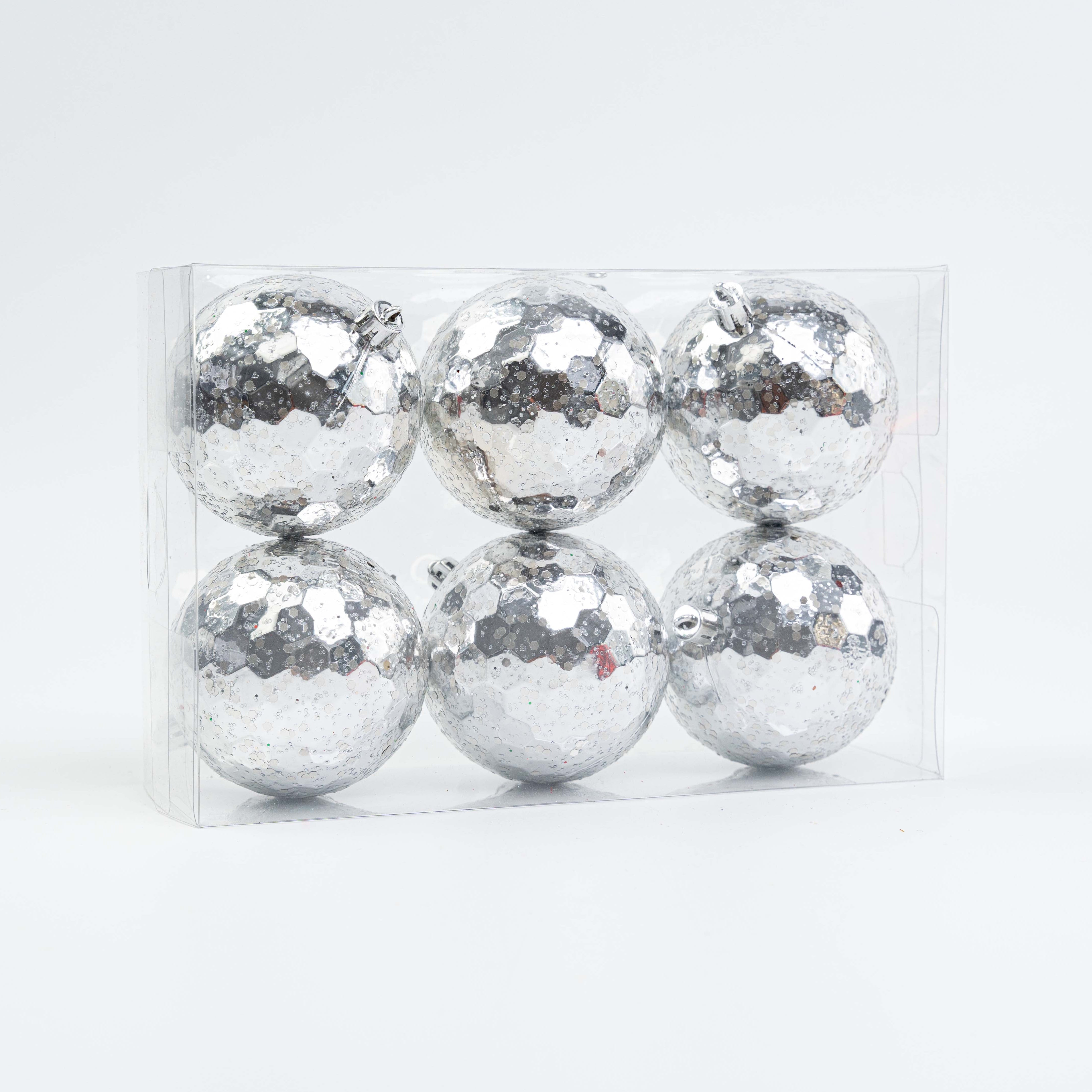 80MM SEQUIN BALL ORNAMENT 6PCS IN PVC BOX