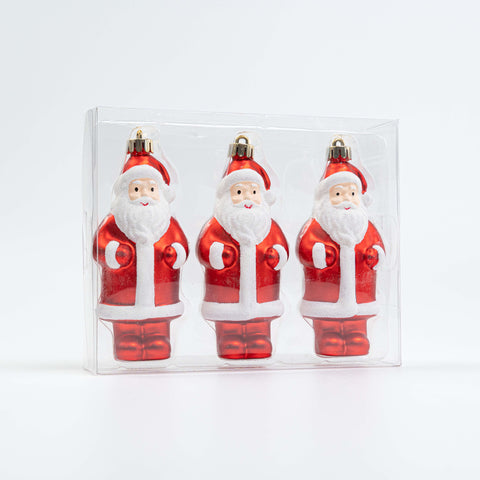 80MM FATHER CHRISTMAS ORNAMENT 3PCS IN PVC BOX