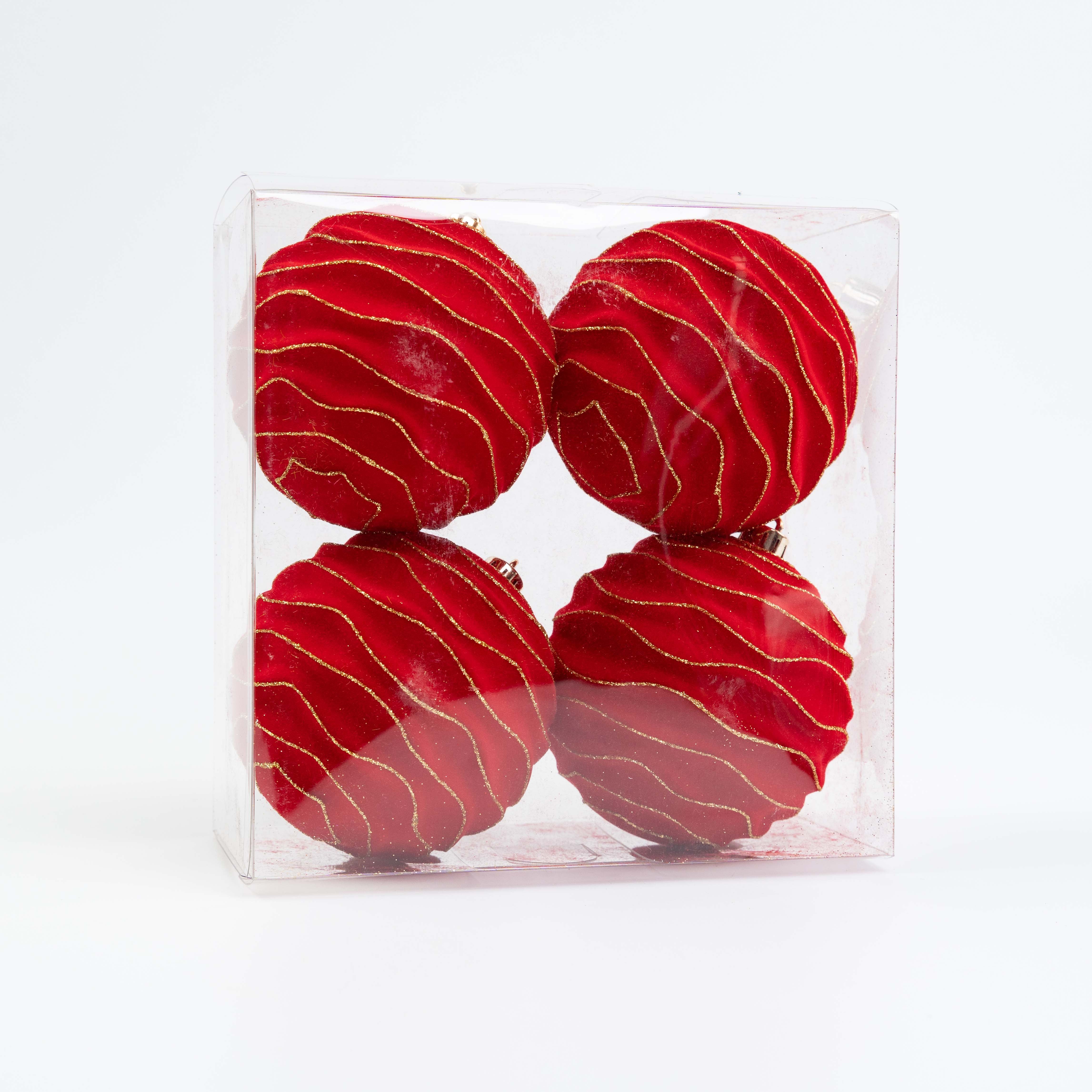 100MM FLOCKING ORNAMENT 4PCS IN PVC BOX