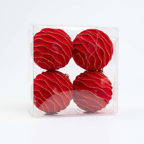 100MM FLOCKING ORNAMENT 4PCS IN PVC BOX