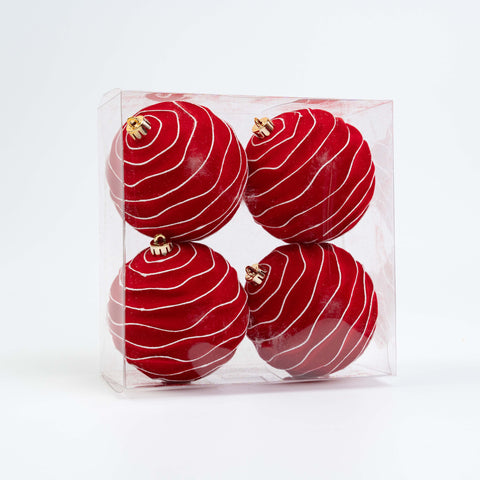 100MM FLOCKING ORNAMENT 4PCS IN PVC BOX