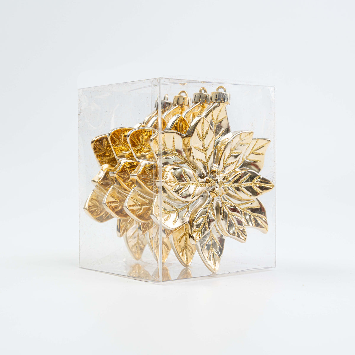 145MM POINSETTIA HEAD ORNAMENT 4PCS IN PVC BOX