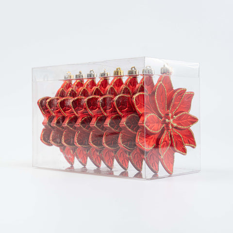 145MM POINSETTIA HEAD ORNAMENT 8PCS IN PVC BOX