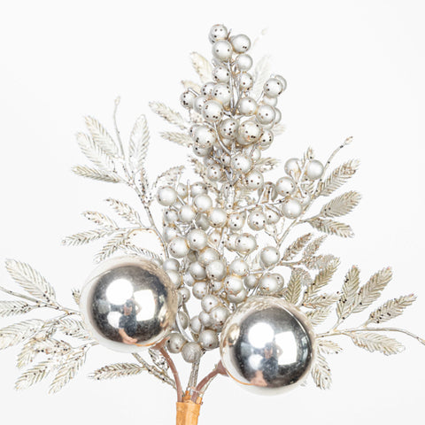 13" MATELLIC GLITTER BERRY BALL LEAF PICK