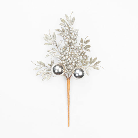 13" MATELLIC GLITTER BERRY BALL LEAF PICK