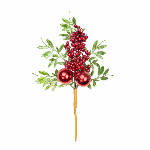 13" MATELLIC GLITTER BERRY BALL LEAF PICK