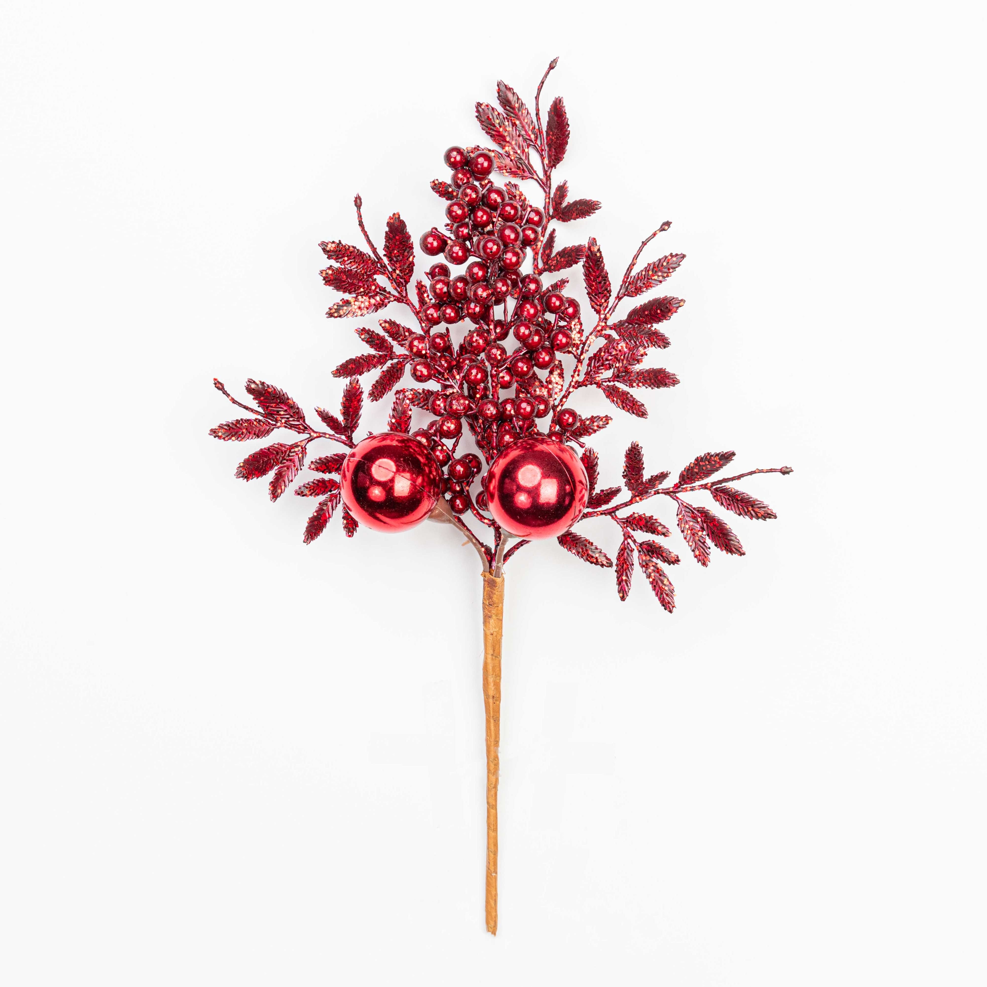 13" MATELLIC GLITTER BERRY BALL LEAF PICK