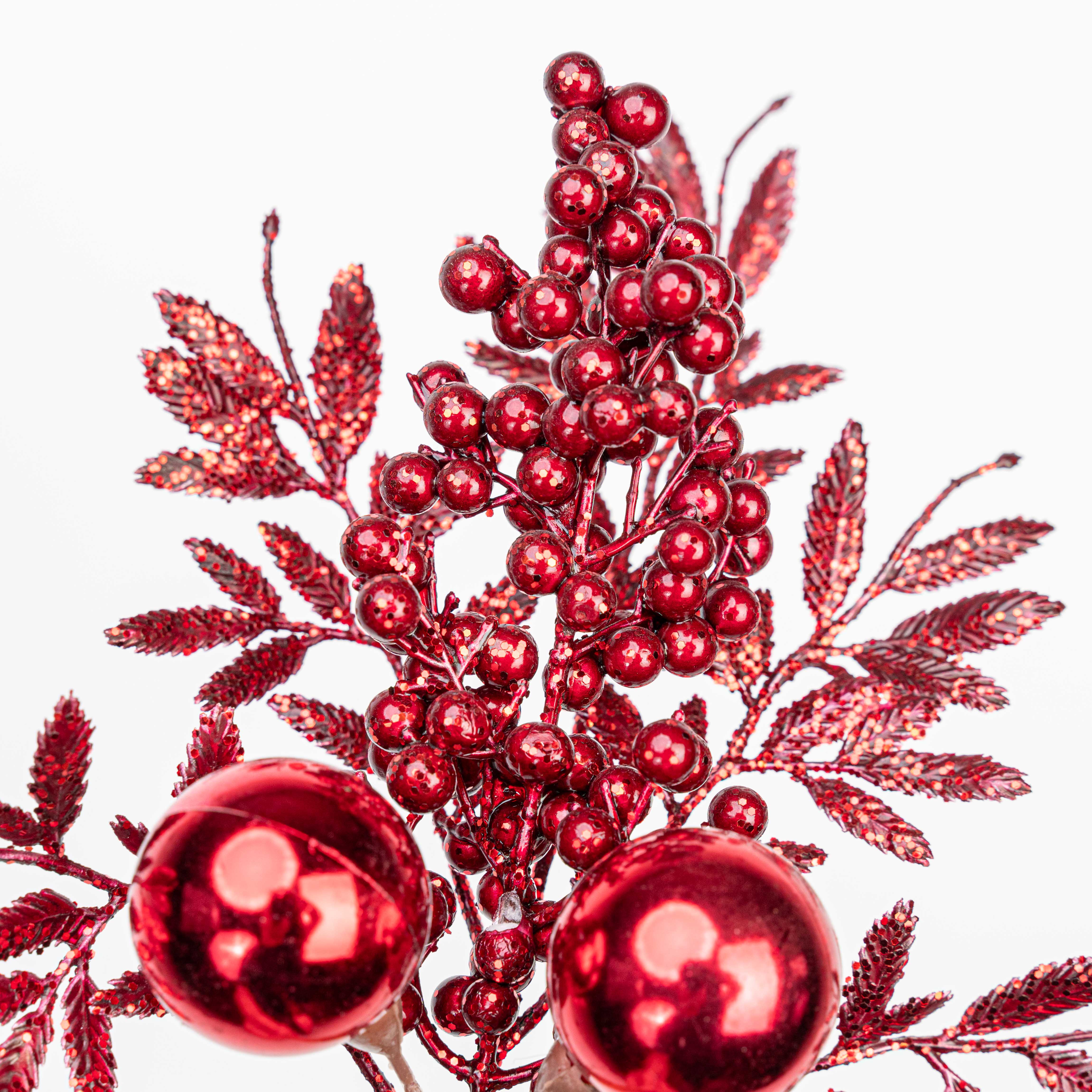 13" MATELLIC GLITTER BERRY BALL LEAF PICK