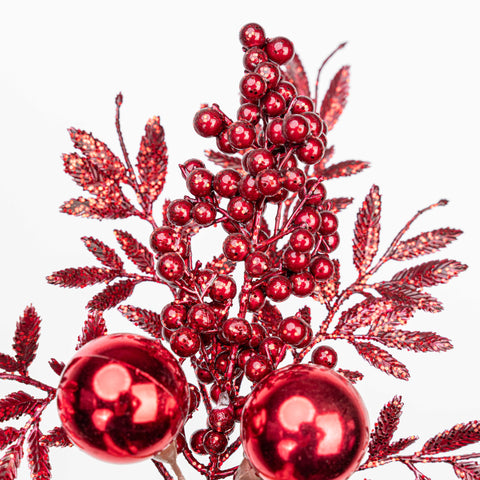 13" MATELLIC GLITTER BERRY BALL LEAF PICK