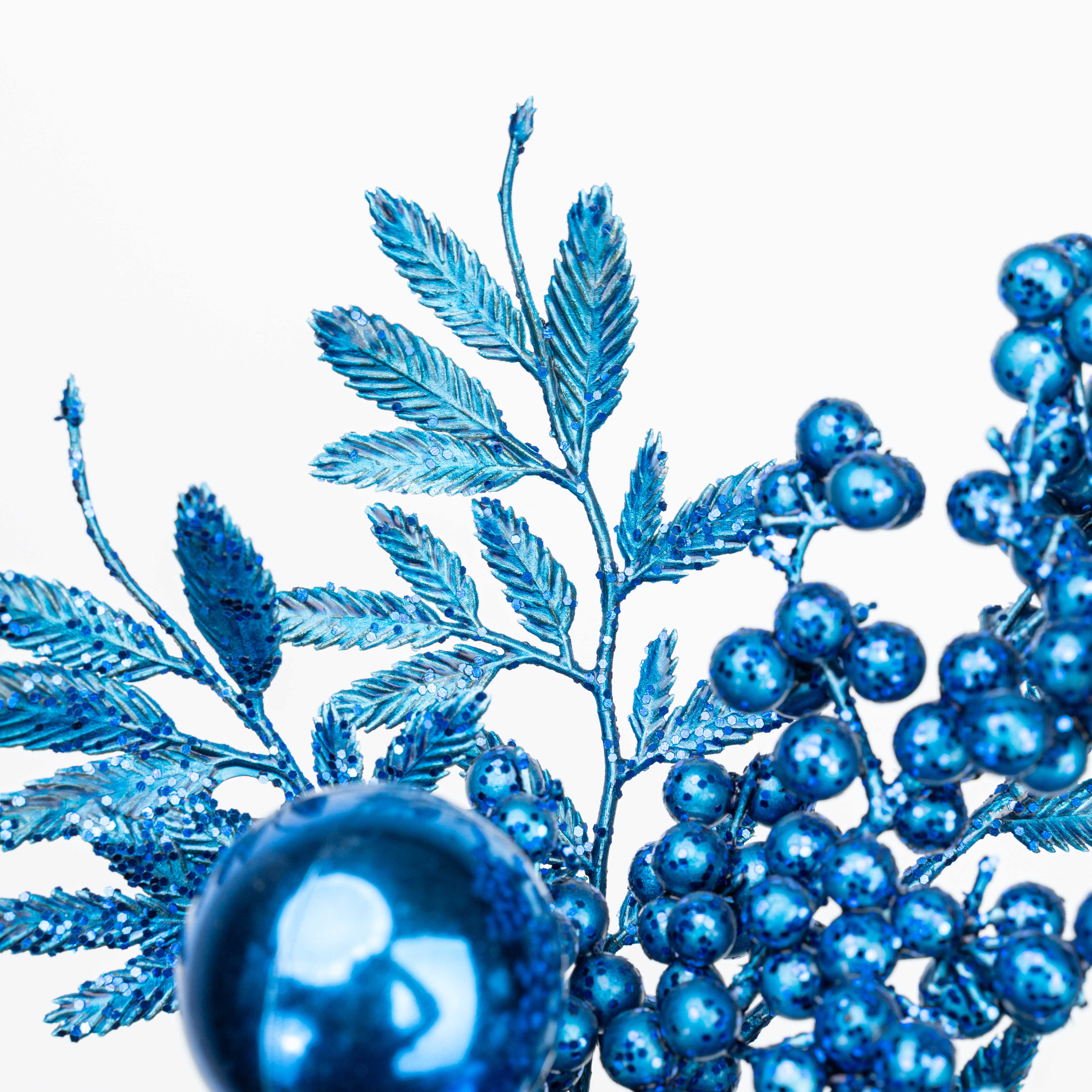 13" MATELLIC GLITTER BERRY BALL LEAF PICK