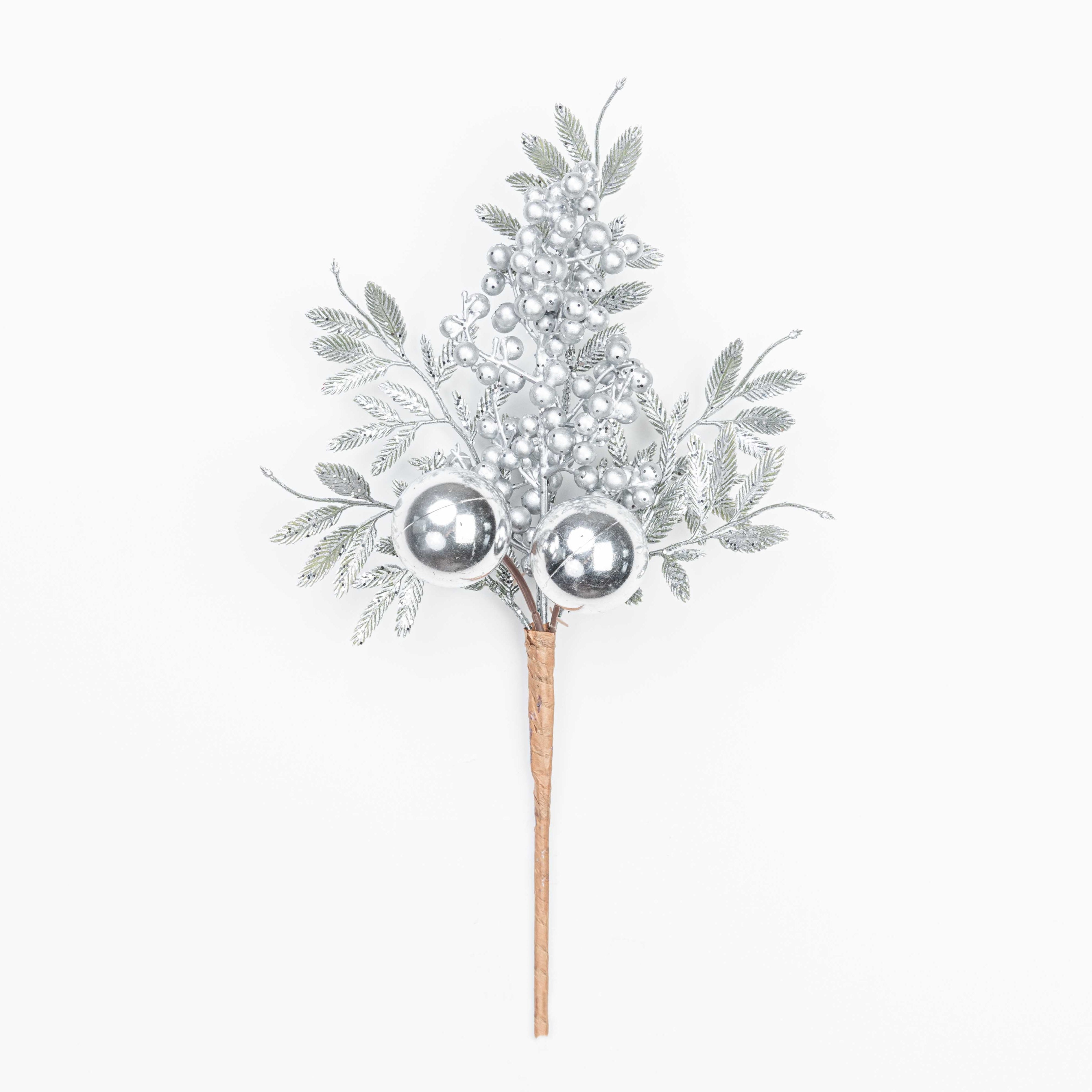13" MATELLIC GLITTER BERRY BALL LEAF PICK