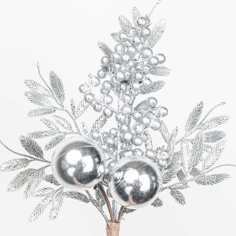 13" MATELLIC GLITTER BERRY BALL LEAF PICK