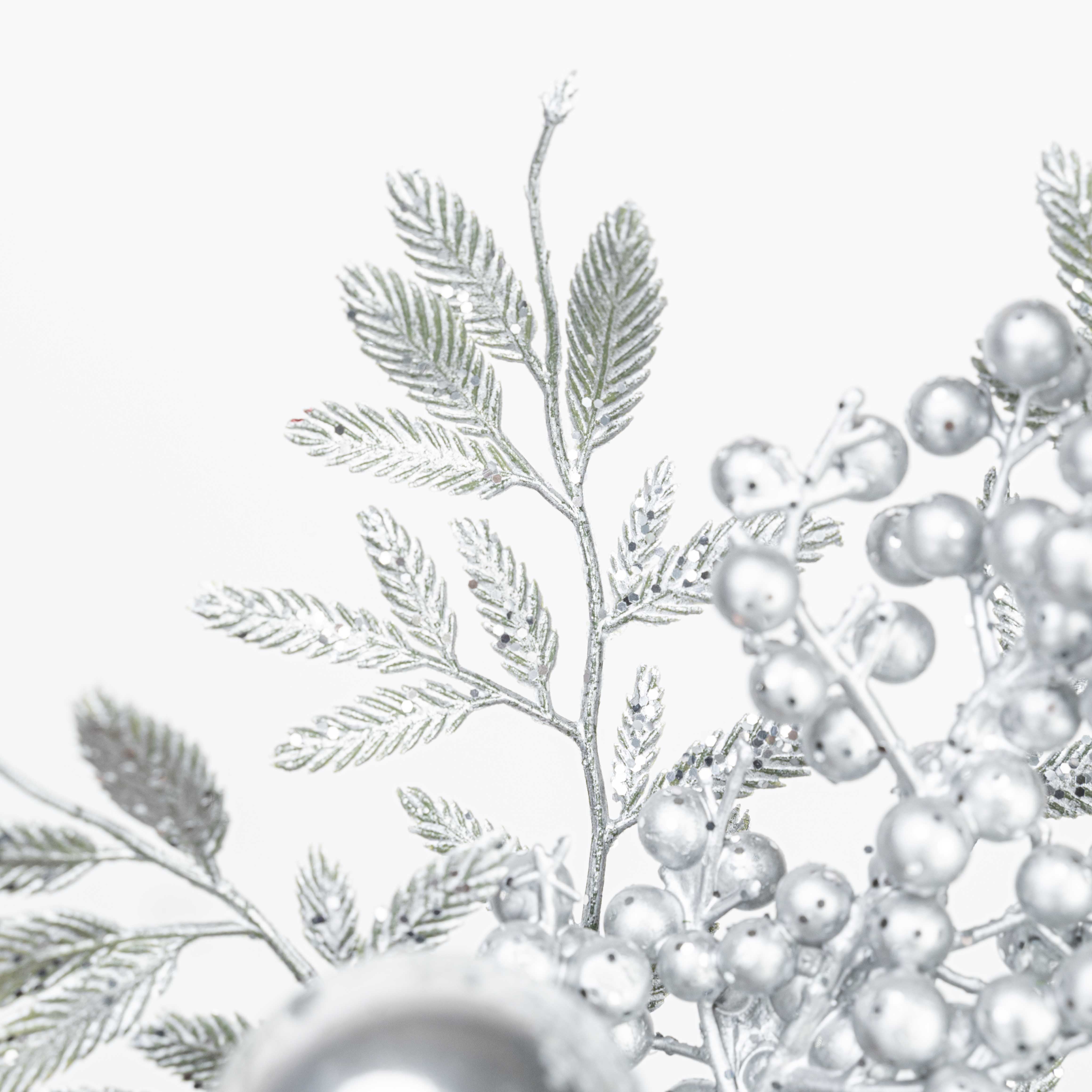 13" MATELLIC GLITTER BERRY BALL LEAF PICK