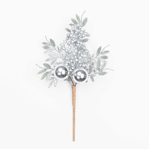 13" MATELLIC GLITTER BERRY BALL LEAF PICK