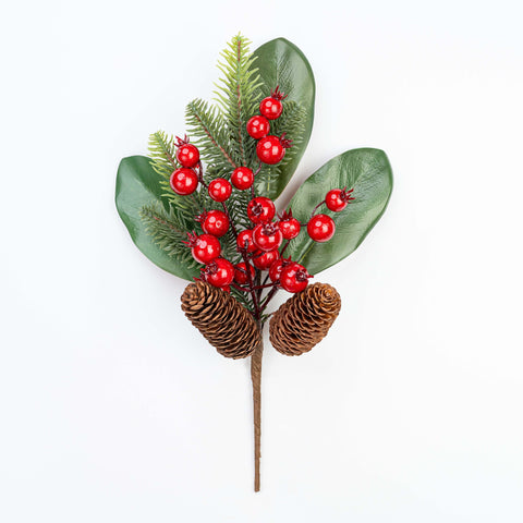 16" BERRY CEDAR PINECONE MAGNOLIA LEAF PICK