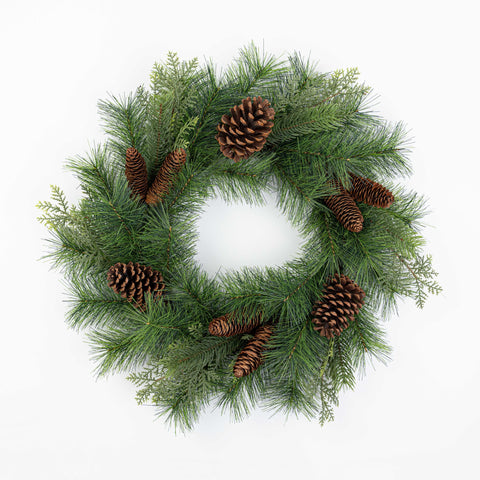 24" MIXED PINE CEDAR PINECONE WREATH