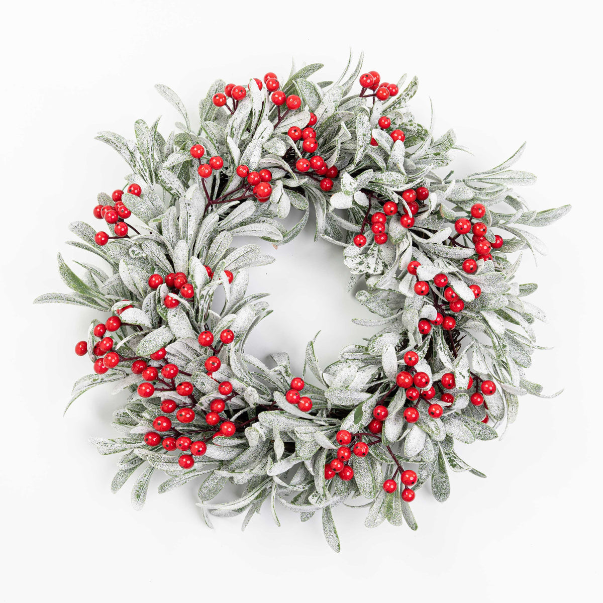 14" FROSTED MISELTOE CANDLE RING 6.5"ID