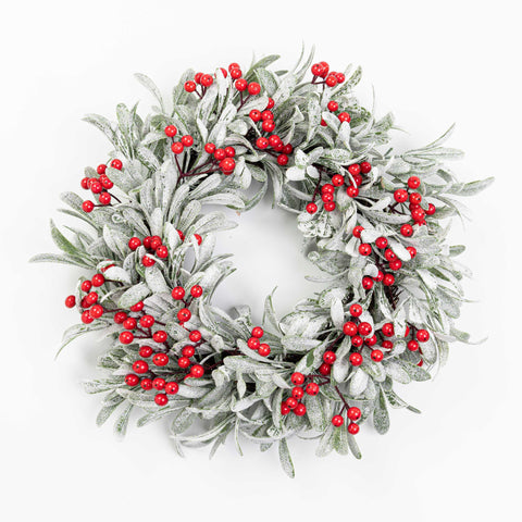 14" FROSTED MISELTOE CANDLE RING 6.5"ID