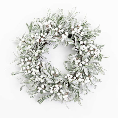 14" FROSTED MISELTOE CANDLE RING 6.5"ID