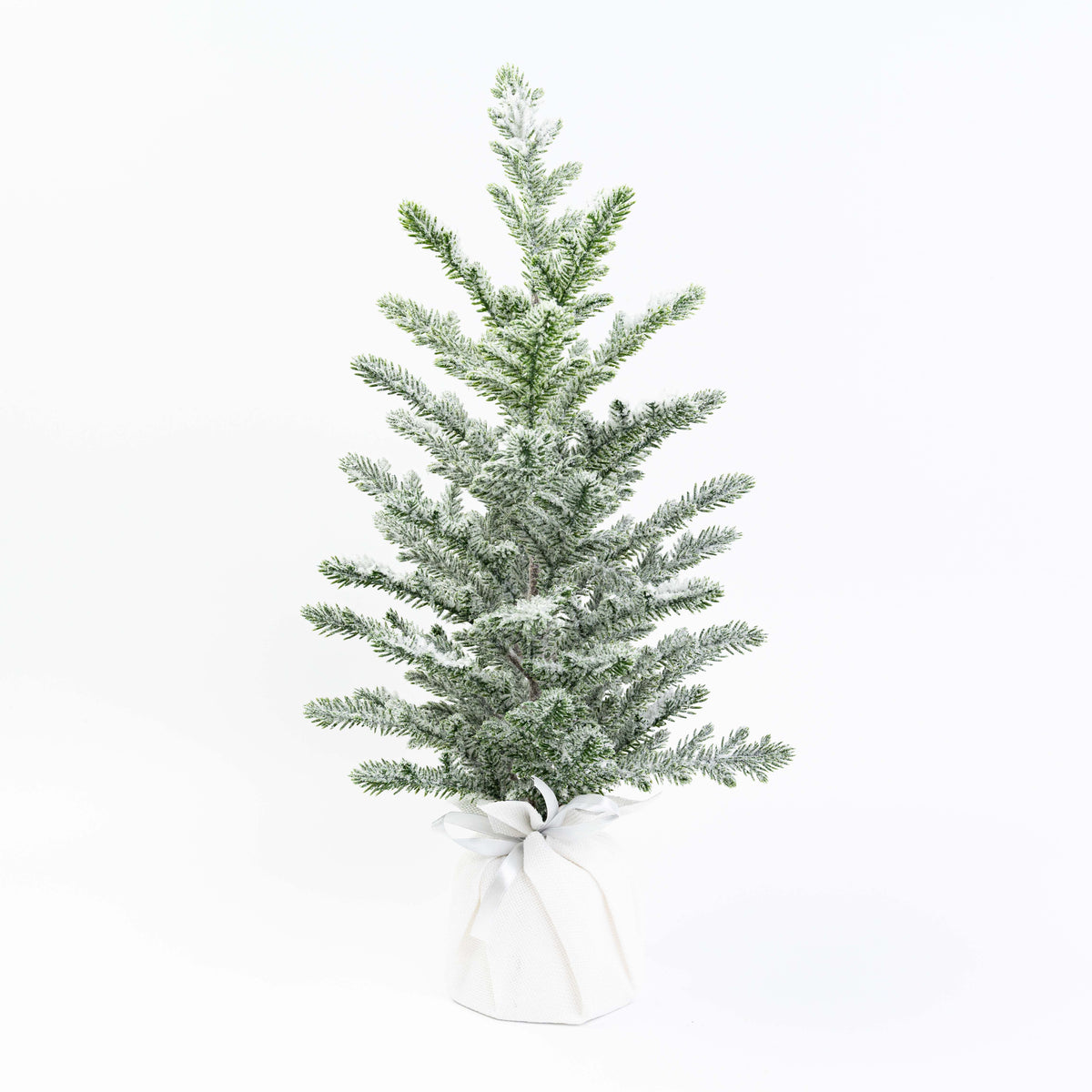 21" SNOW PINE TREE IN BURLAP BAG