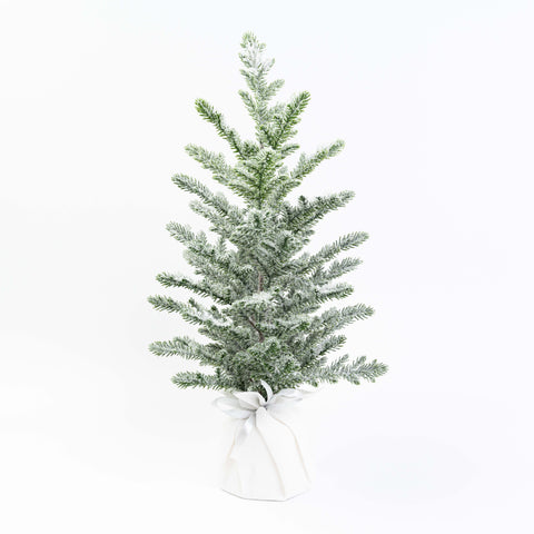 21" SNOW PINE TREE IN BURLAP BAG