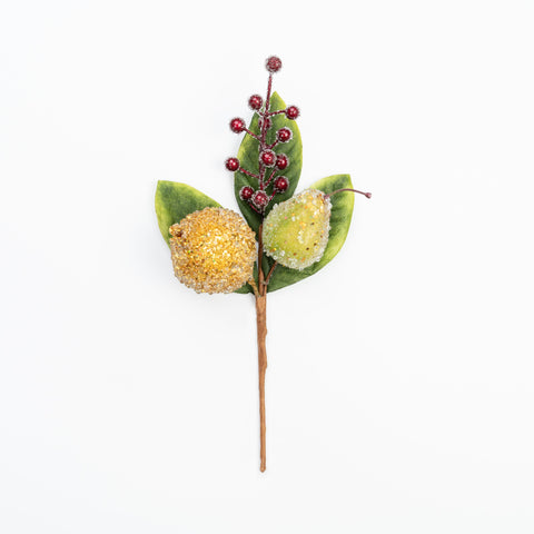 14" MIXED BEADED FRUIT BERRY MAGNOLIA LEAF PICK