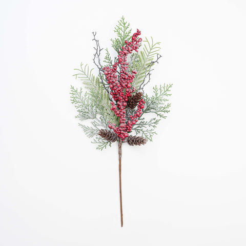 24" FROST BERRY PINECONE TWIG CEDAR SPRAY