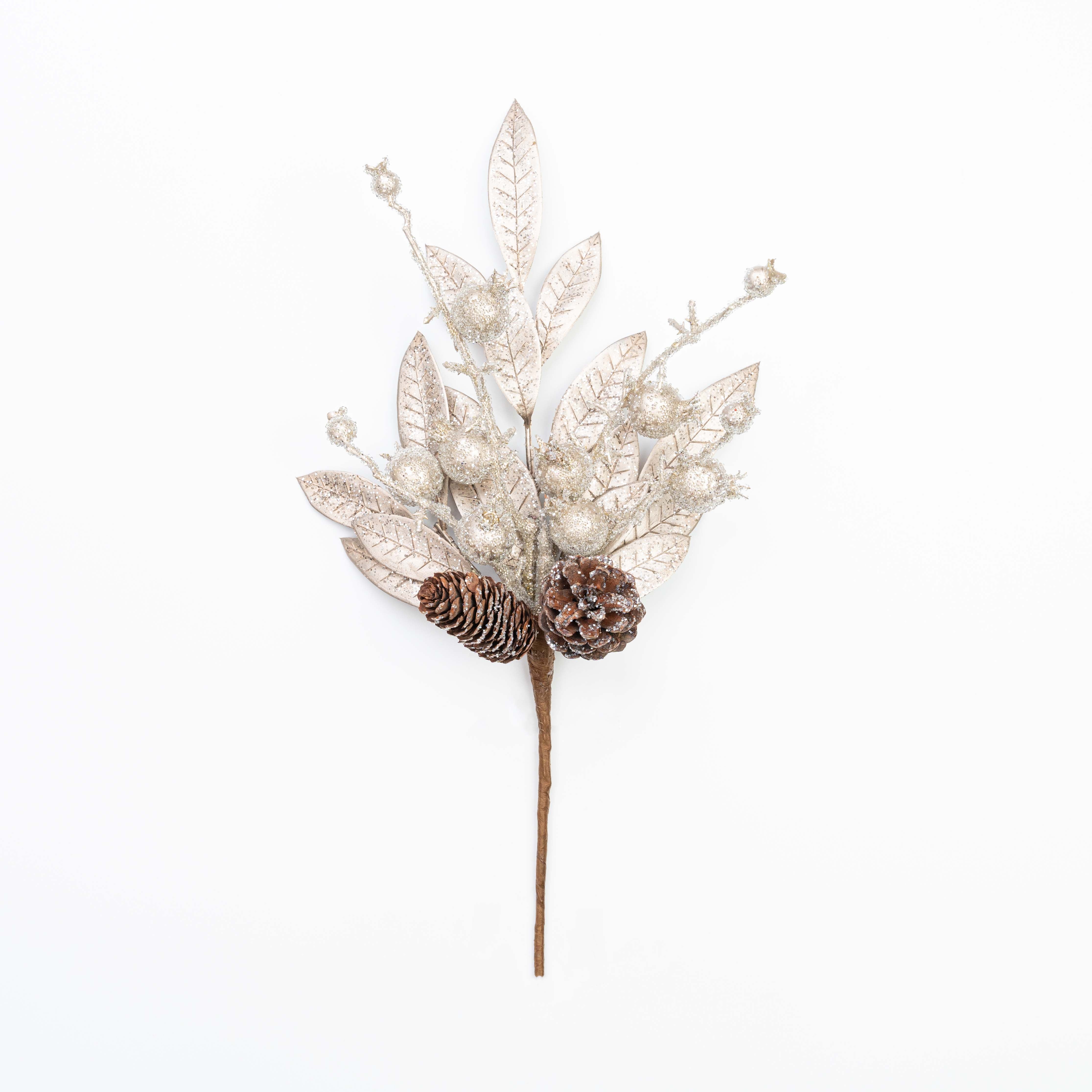 16" METALLIC LEAF CRABAPPLE CONE PICK