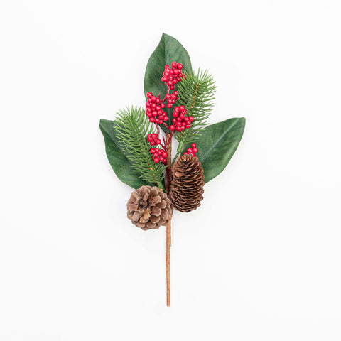 12" BERRY PINE PINECONE MAGNOLIA LEAF PICK