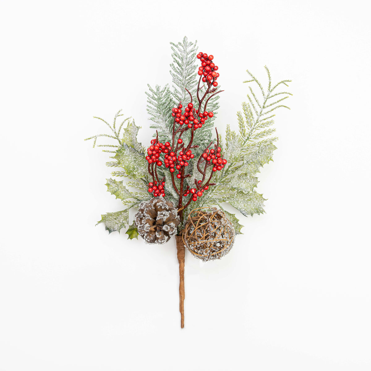 14" FROST BERRY CEDAR HOLLY TWIG BALL PINECONE PICK