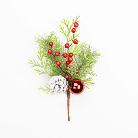 13" SNOW BERRY BALL CEDAR PINE PINECONE PICK