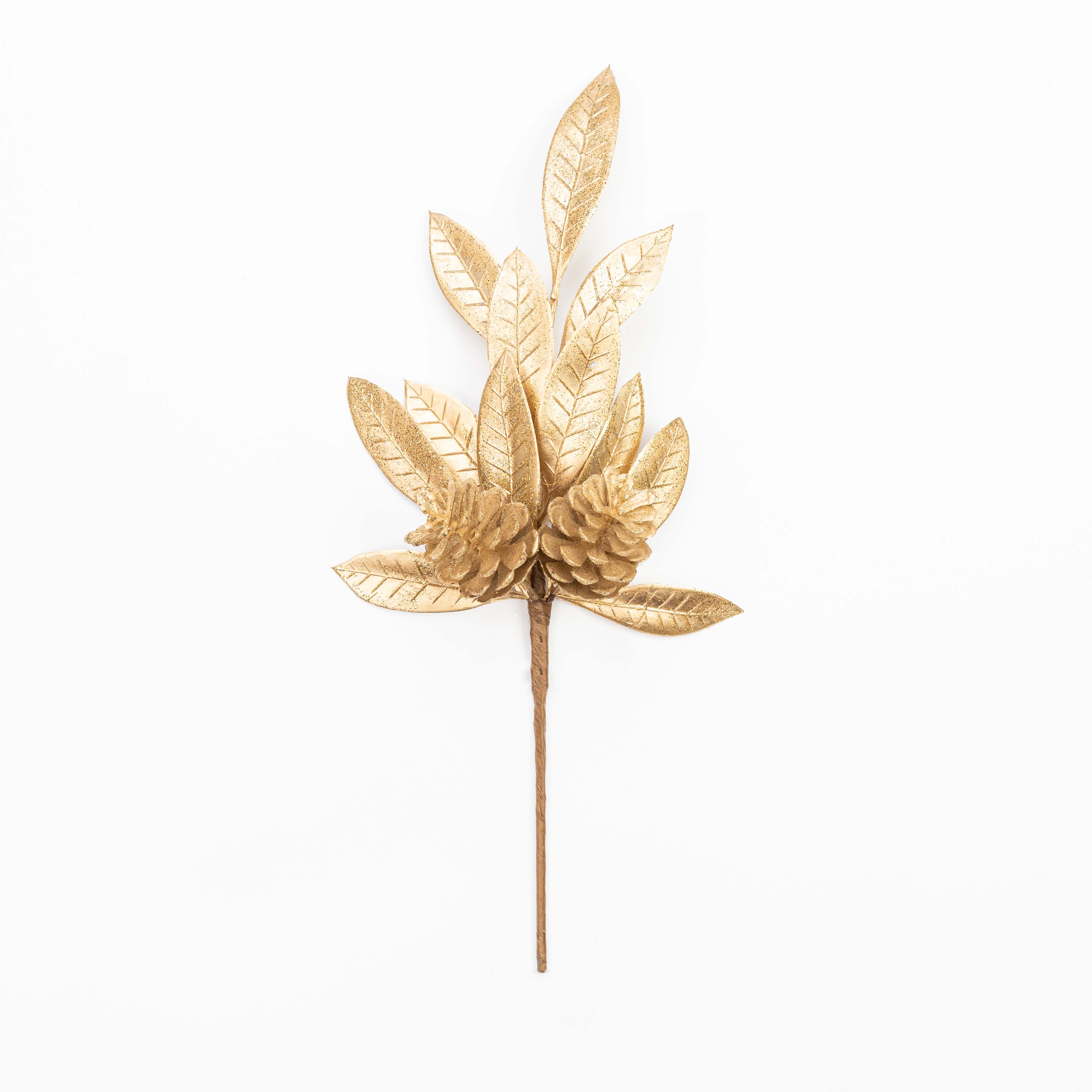 14" METALLIC LEAF PINECONE PICK