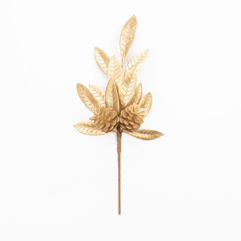 14" METALLIC LEAF PINECONE PICK