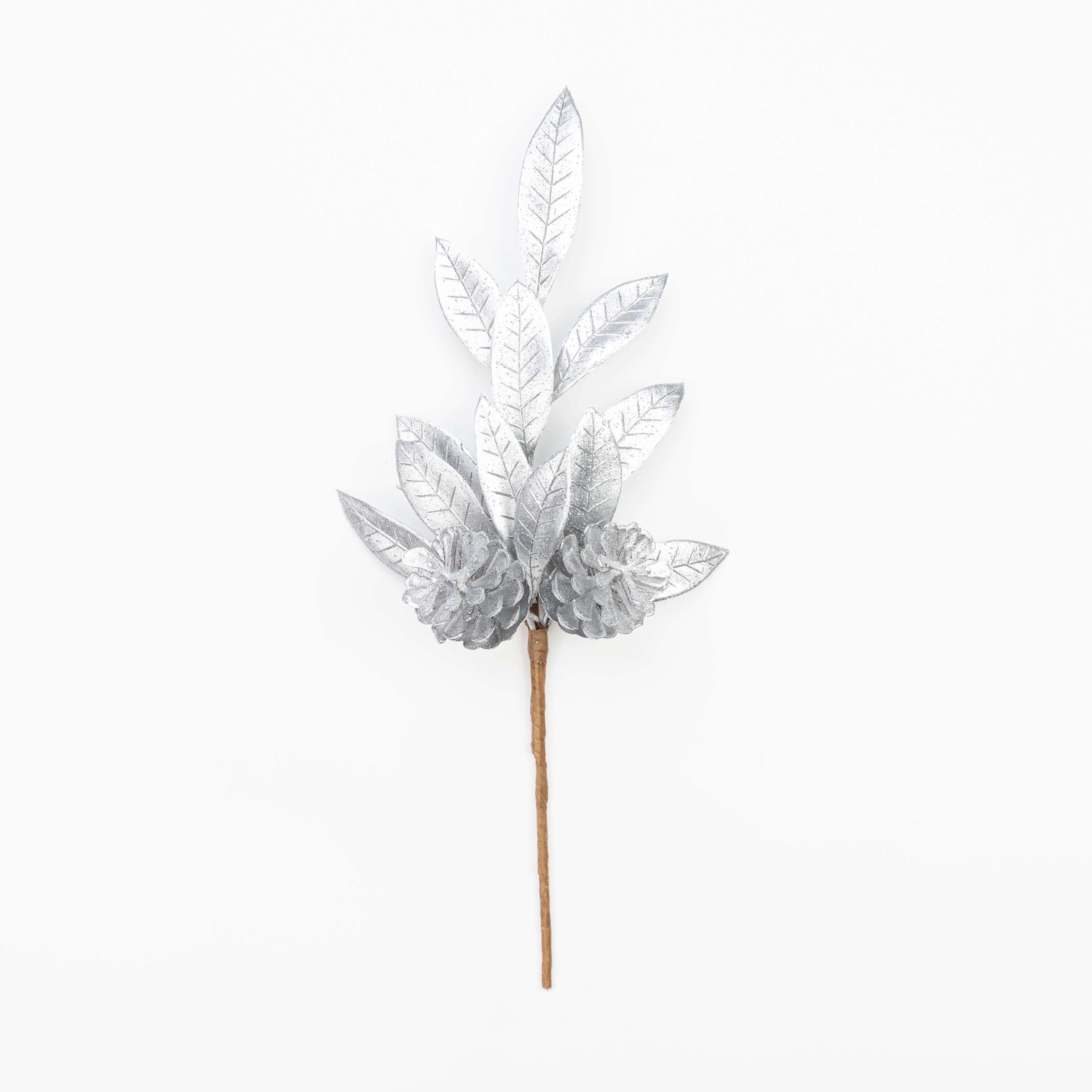 14" METALLIC LEAF PINECONE PICK