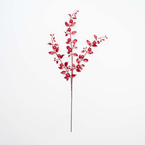 28" METALLIC GLITTER LEAF BERRY SPRAY