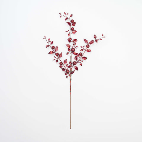 28" METALLIC GLITTER LEAF BERRY SPRAY