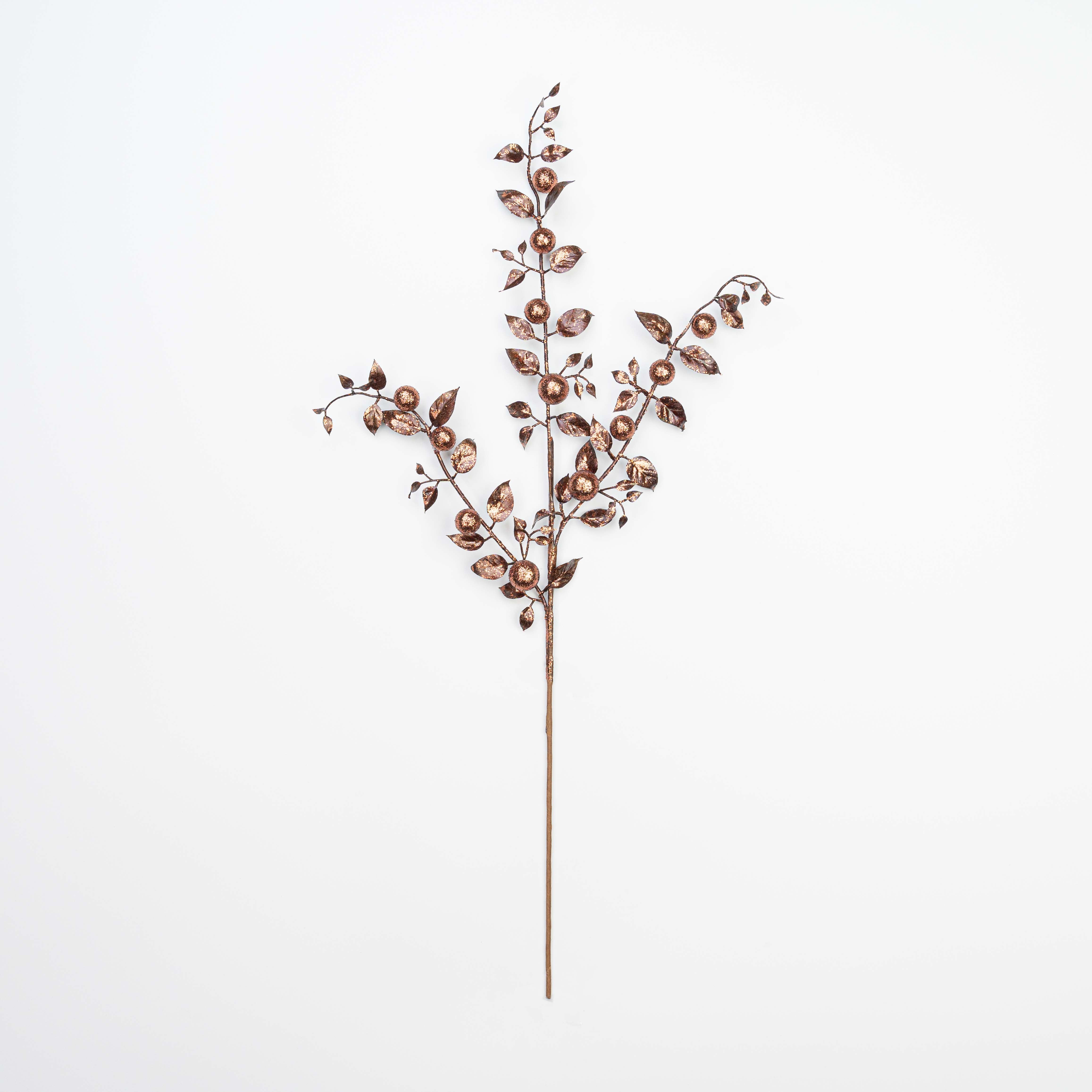 28" METALLIC GLITTER LEAF BERRY SPRAY