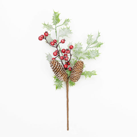 14" FROST BERRY HOLLY PINECONE PICK