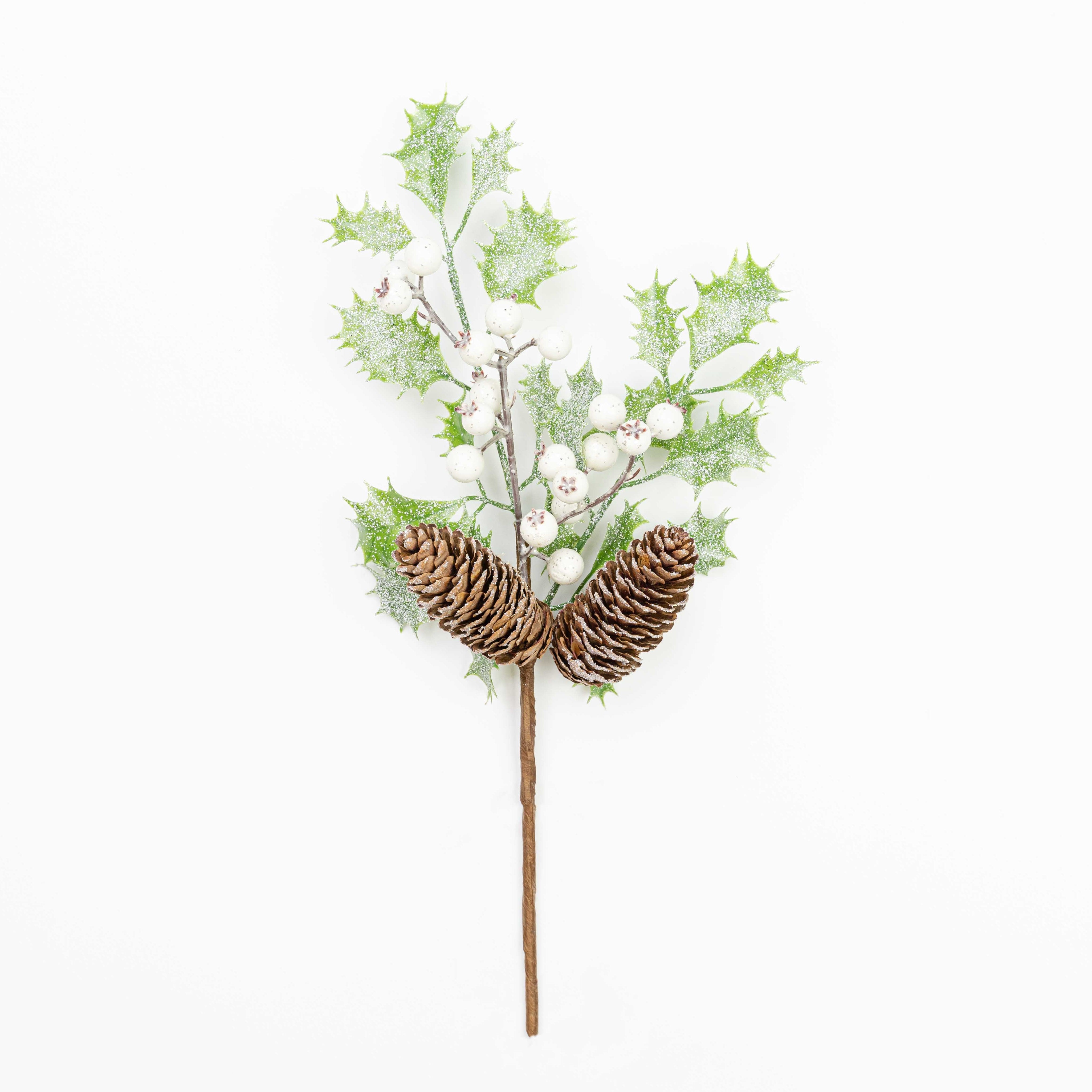 14" FROST BERRY HOLLY PINECONE PICK