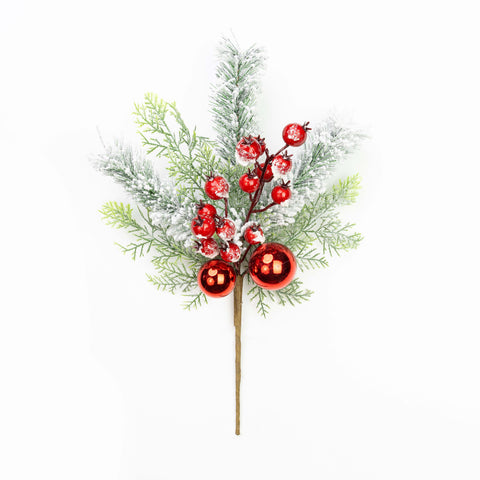 16" SNOW BERRY BALL CEDAR PINE PICK