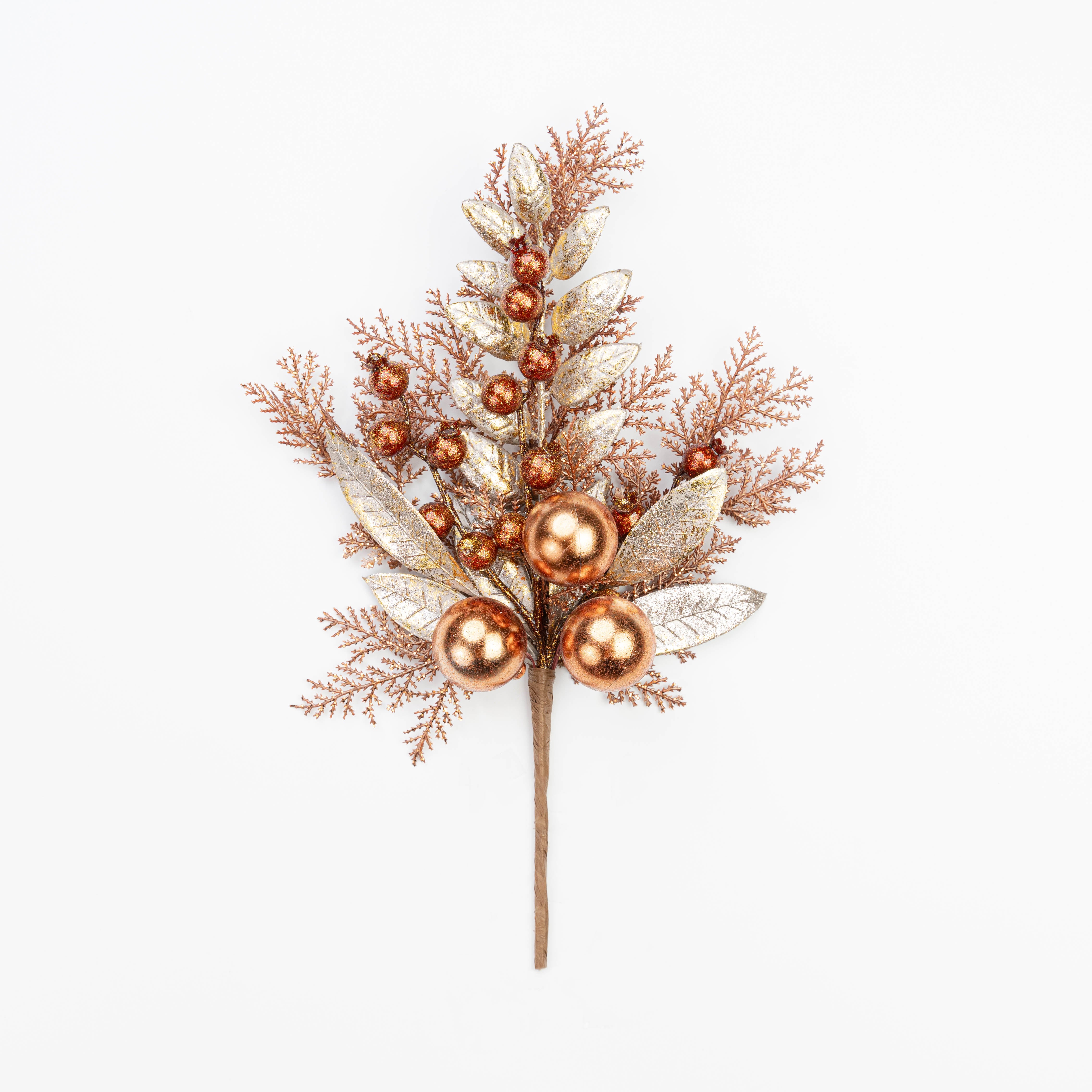 14" METALLIC BALL BERRY CEDAR LEAF PICK